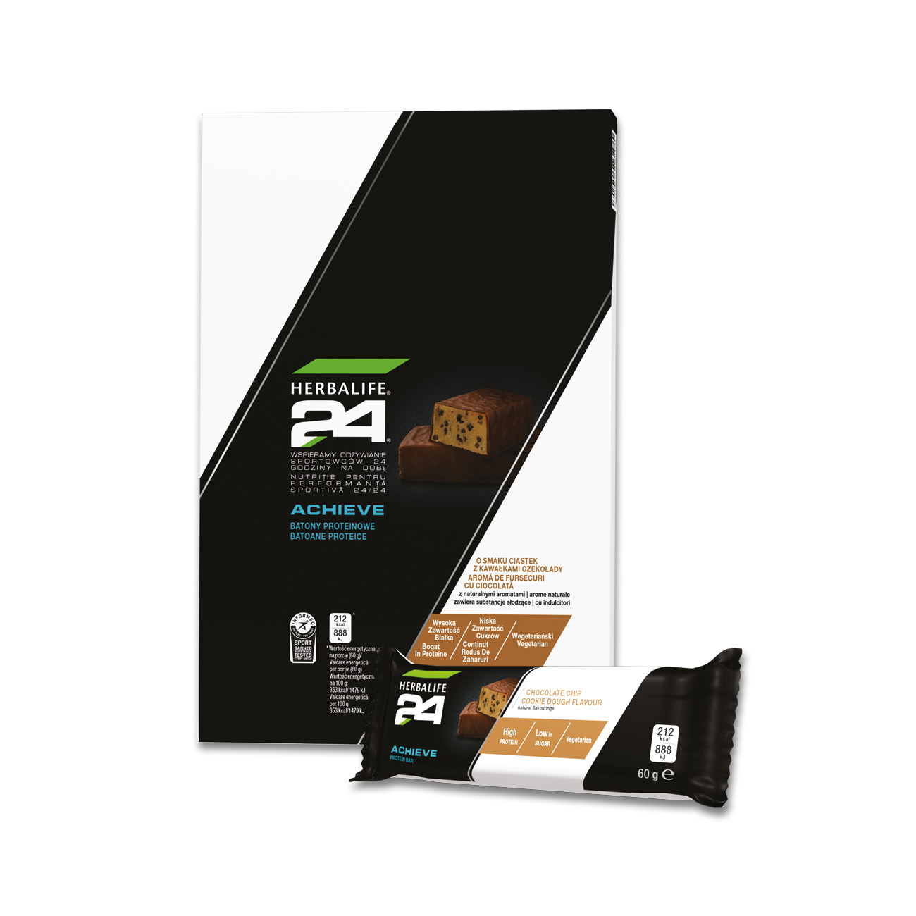 H24 Achieve ProteinBar CCD 3D Render Square 1300 1300 PL pl Batony proteinowe Herbalife24 Achieve o smaku ciastek z kawałkami czekolady (6 x 60 g)