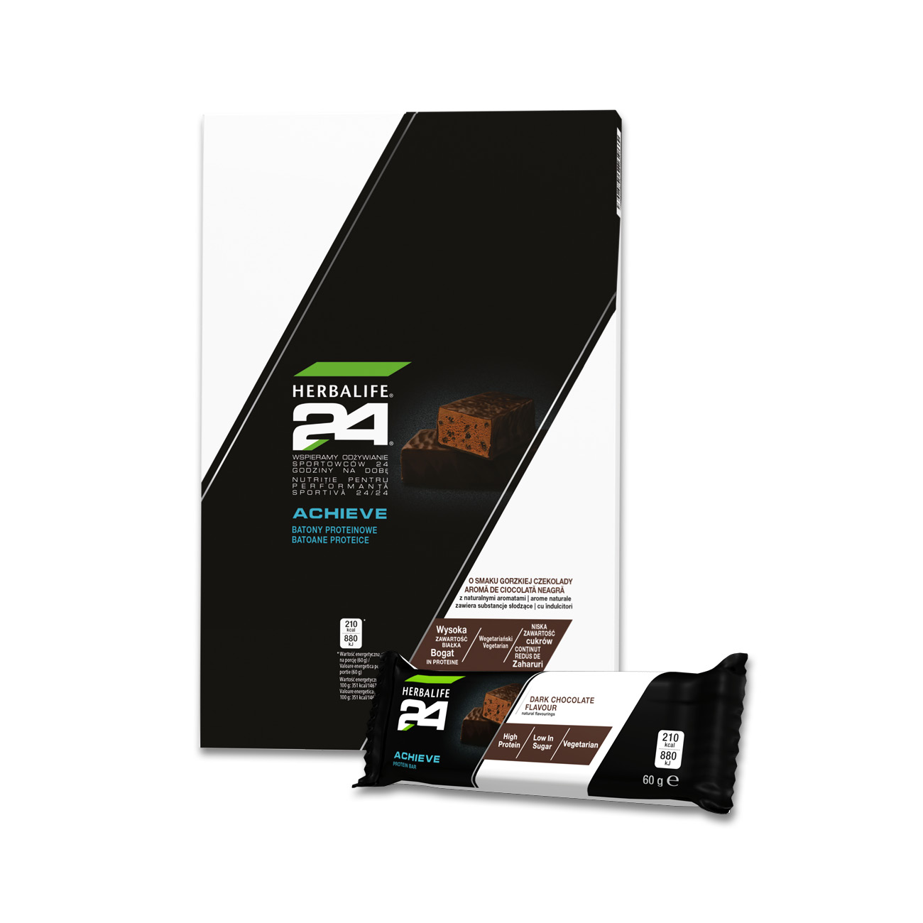 H24 Achieve ProteinBar DC 3D Render Square 1300 1300 PL pl Batony proteinowe H24 Achieve o smaku gorzkiej czekolady (6 x 60 g)